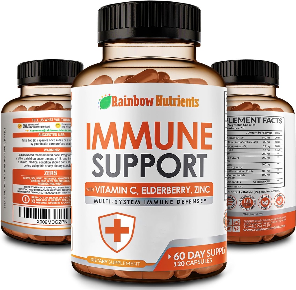 10 i 1 Immunitet Support (No Fillers) Name 124; C-vitamin, Zink, Elderberry, Echinacea, Gurkemeje, Probiotics