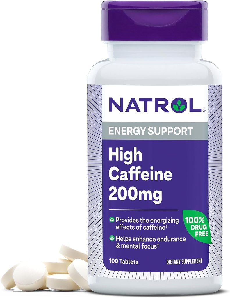 Natrol High Coffein 200 mg per servering, Energitilskud til voksne, 100 tabletter, 100 dages forsyning