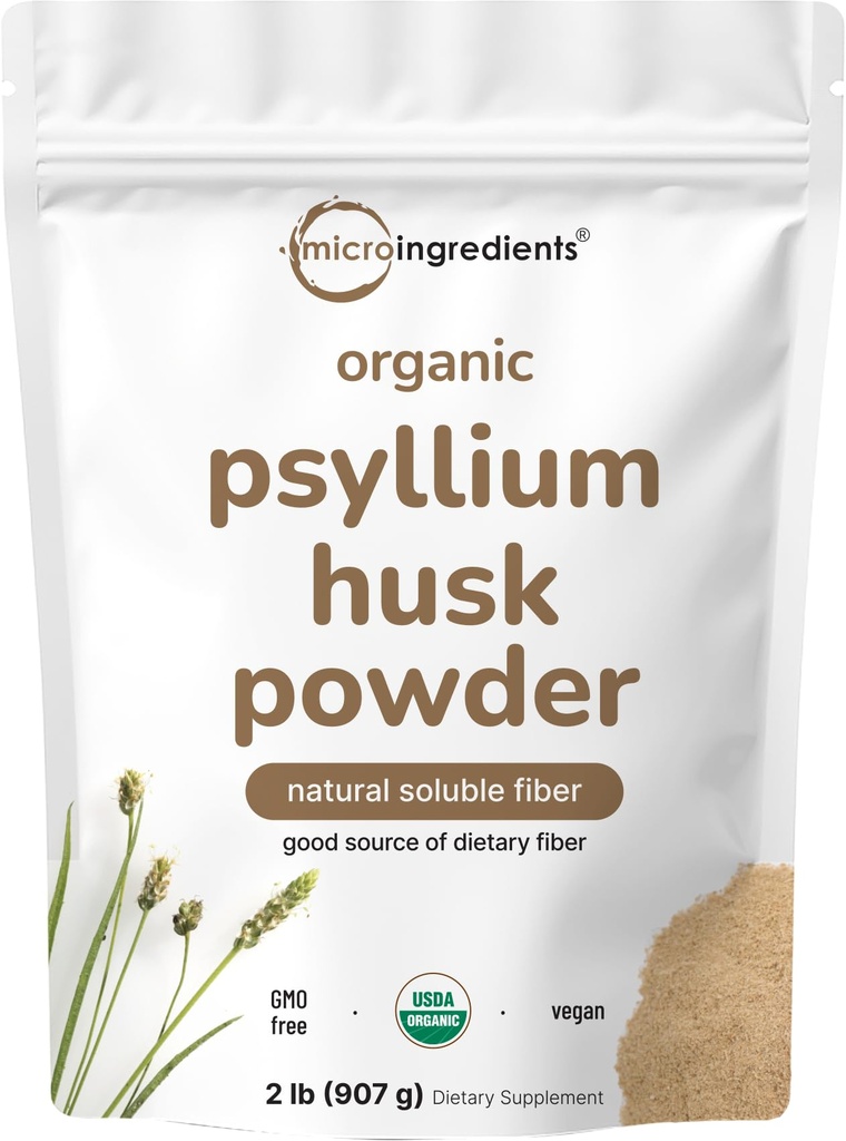 Micro Ingredients Organic Psyllium Husk Powder, 2lbs (32oz) Name 124; Daily Opløselige Fiber Supplement # 124; India Origin # 124; Natural Prebiotics & Probiotics # 124; Understøtter fordøjelig sundhed # 124; Non- GMO, Keto Friendly, Vegan