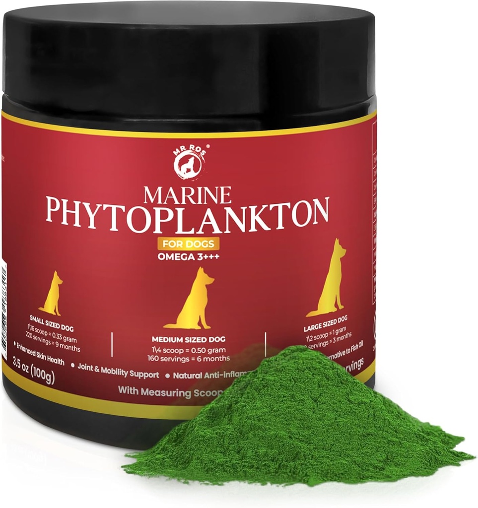 Marine Phytoplankton pulver til hunde - Omega-3 EPA, Vitamin & Antioxidanter, Zink & Minerals - Itchy Skin, Coat & immunsupportsupplement - Pure Microalger (3,5 oz / 100 g).