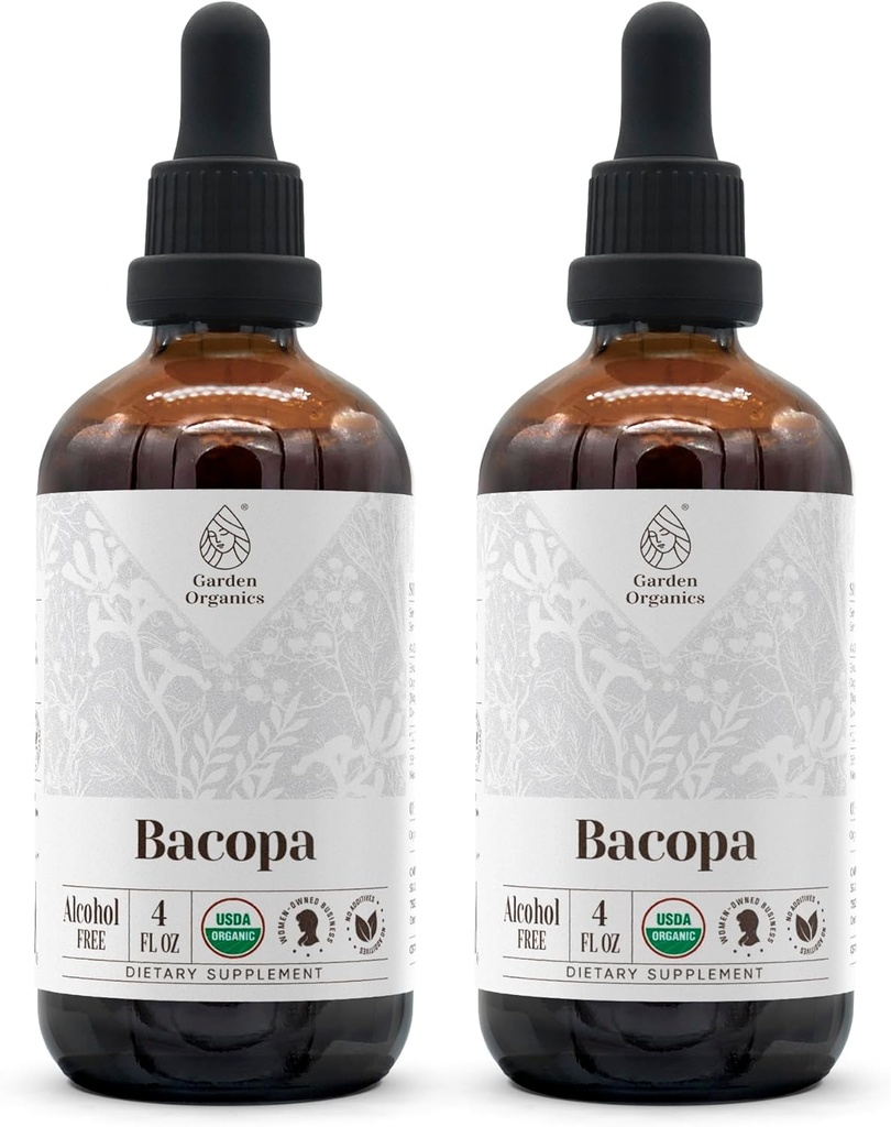 Bacopa USDA Organic Measures 124; Alkoholfri ekstrakt, Organic Herbal Drops, Supplement, Afslapning, Positive Kognitive Effect