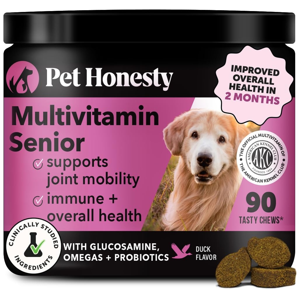 Senior Hund Multivitamin - Væsentlige Hund Vitamin og Kosttilskud - Glucosamin, Probiotika, Omega Fish Oil for Dogs Health & Heart- Dogs Vitamin Health Supplies (Duck 90 ct)