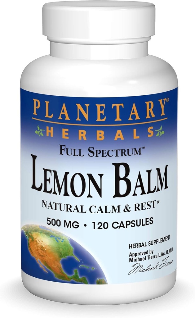 Planetariske Herbals Lemon Balm Fuld Spectrum 500mg, Natural Call and Rest, 120 Kapsler