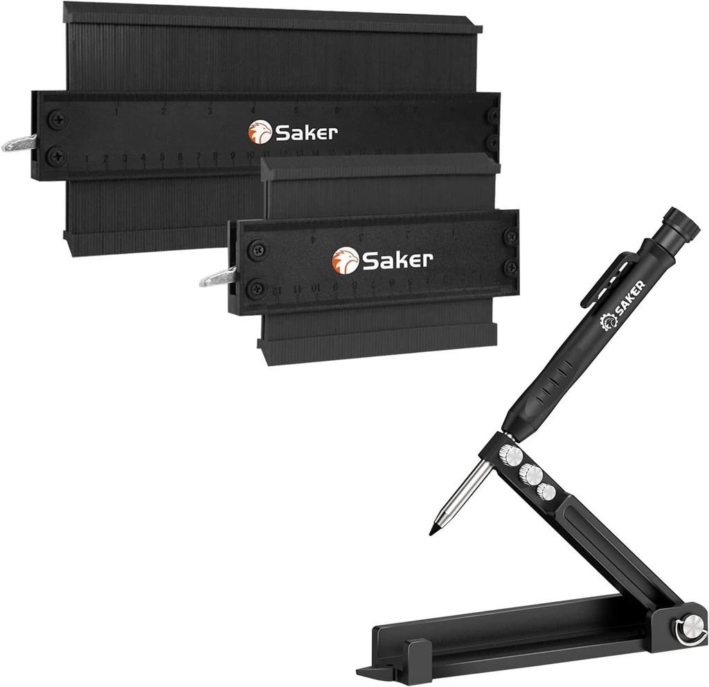Saker Multifunktion Scribing Tool & Saker Contour Duplikationsmåler (10 tommer + 5 tommer) (BLACK)