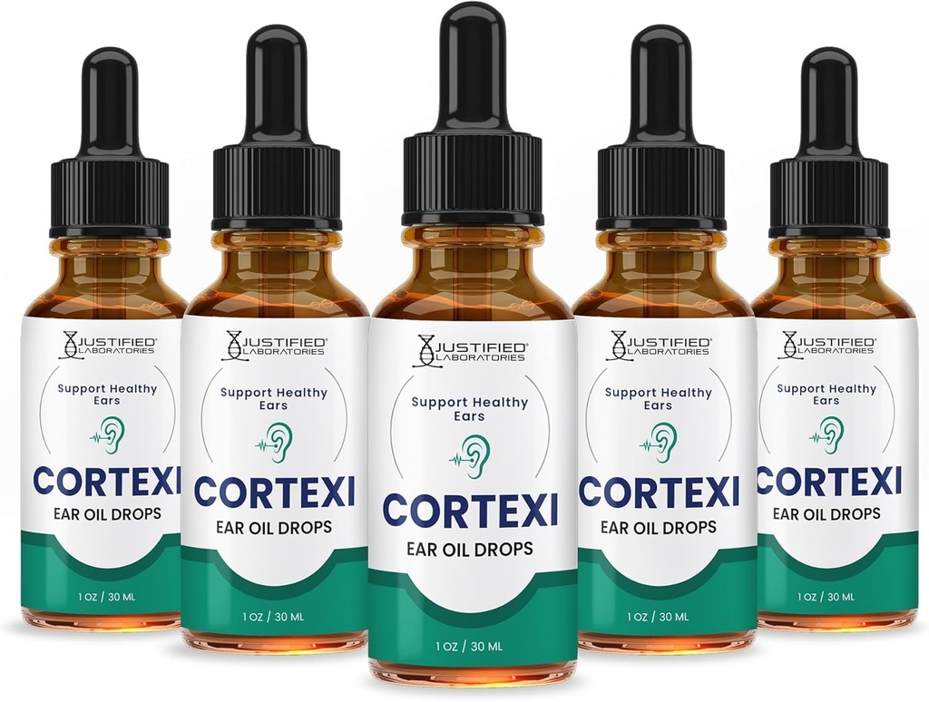 Justified Laboratories (5 Pack) Cortexi Ear Drops Cortexi Sund trommeolie Understøtter Sunde Øre Premum Blend of Essential Oils 5 Flasker