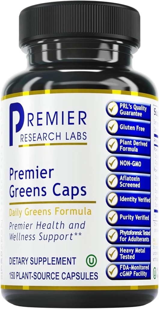 Premier Research Labs Green Kapsler - Super Green Kapsler, Grønne Kosttilskud, Super Green Pills for Wellness, Veggie Pills med Leafy Green, Kale, Chlorella - 150 Vegetariske Kapsler