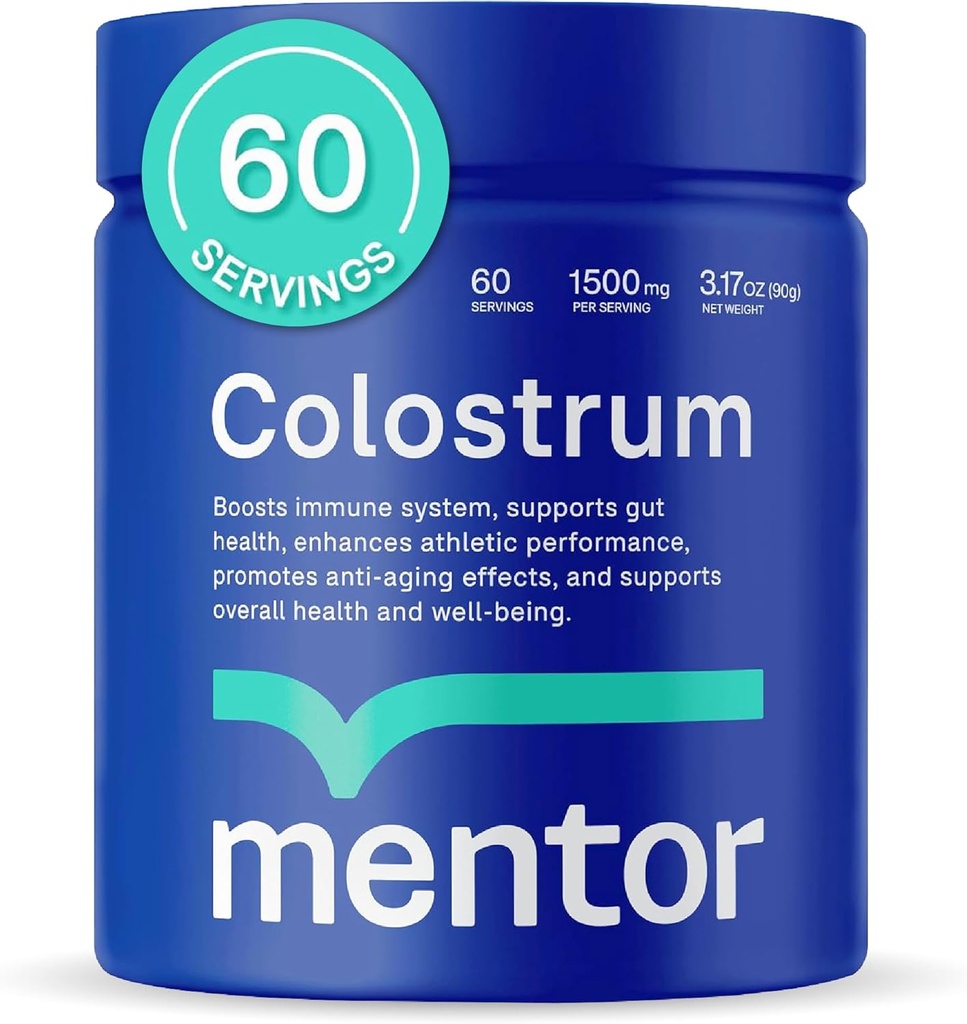 Mentor Colostrum Powder supplement til mennesker - Økologisk Bovine Colostrum supplement til Gut sundhed, hårvækst, skønhed og immunforsvar - Colostrum Protein