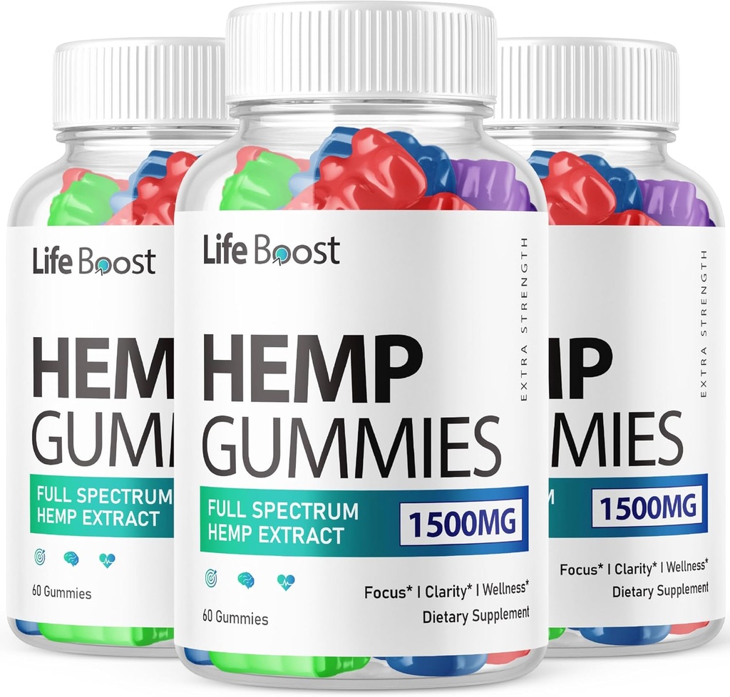 (3 Pack) Life Boost Hamp Gummies Advanced Strength Performance Hamp Blend Formel, Big Size Lifeboost Hamp Gummy med 25mg Hamp Extract, Great Smag 1500mg Per flaske, Ny 2024 Gummies (180 Gummies)