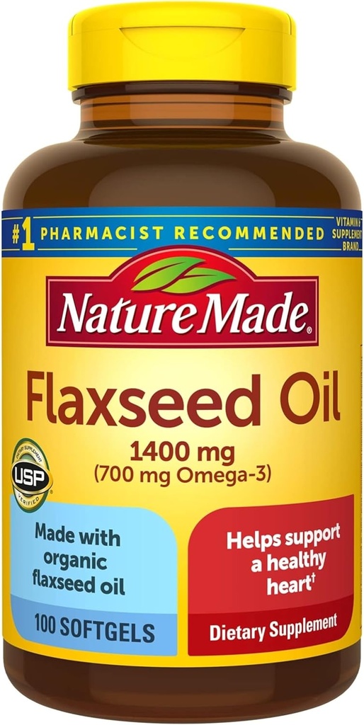 Nature Made Organic Flaxseed Oil 1.400 mg - Omega- 3- 6- 9 for Heart Health - 300 Greve (pakke med 1)