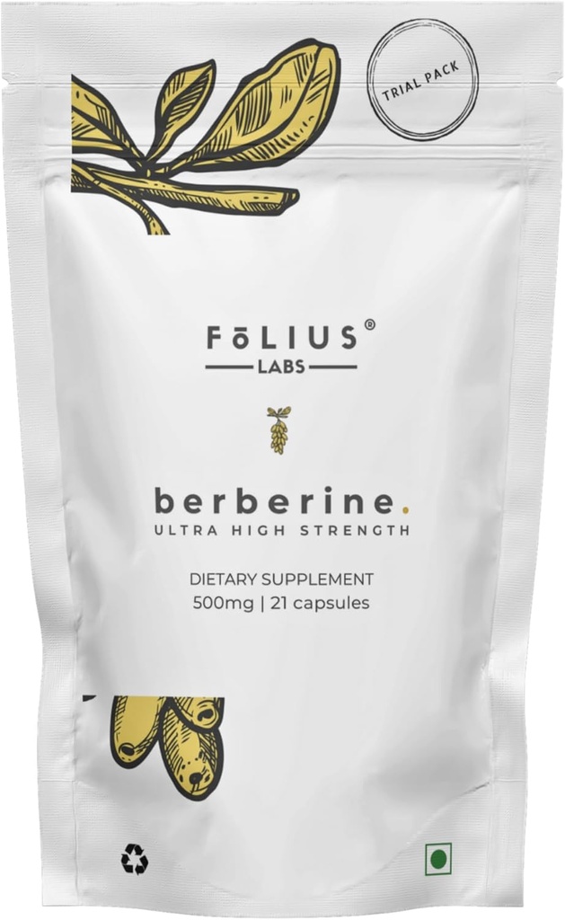 Ren etiket Berberine HCl 97% - Klinisk undersøgt Ultra High Strength Pure Berberine 500mg tillæg - Gluten- Free - 21 kapsler (Trial Pack)