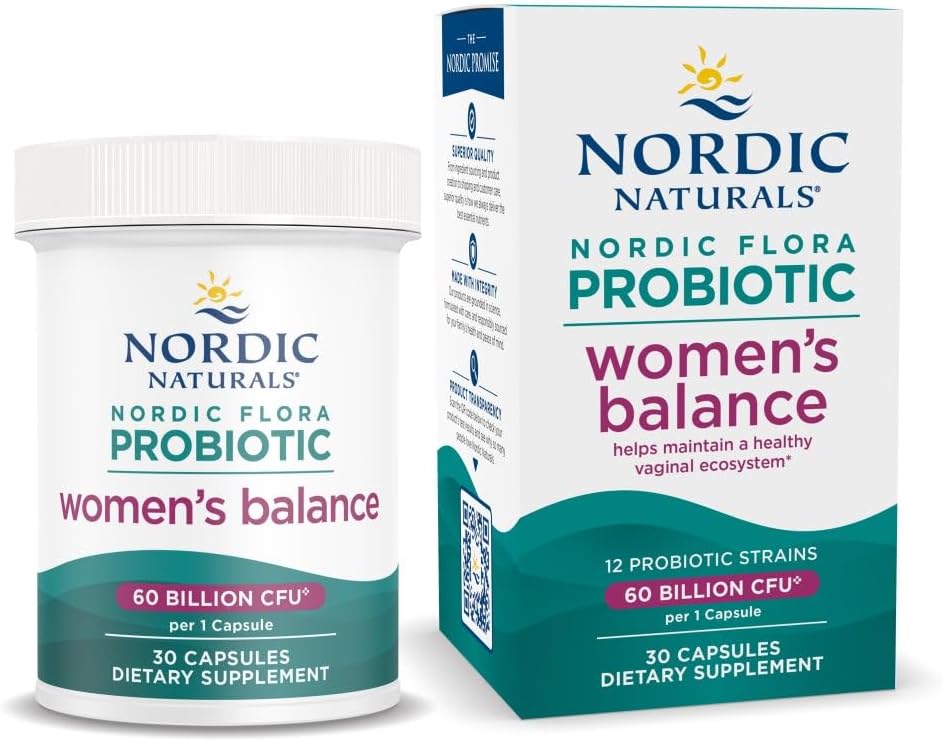 Nordic Naturals Nordic Flora Probiotic Women 's Balance - 30 Kapsler - 12 Probiotiske Strops med 60 Millioner Kulturer - Intestinal Support, Vaginal Sundhed - Vegan - 30 Servering