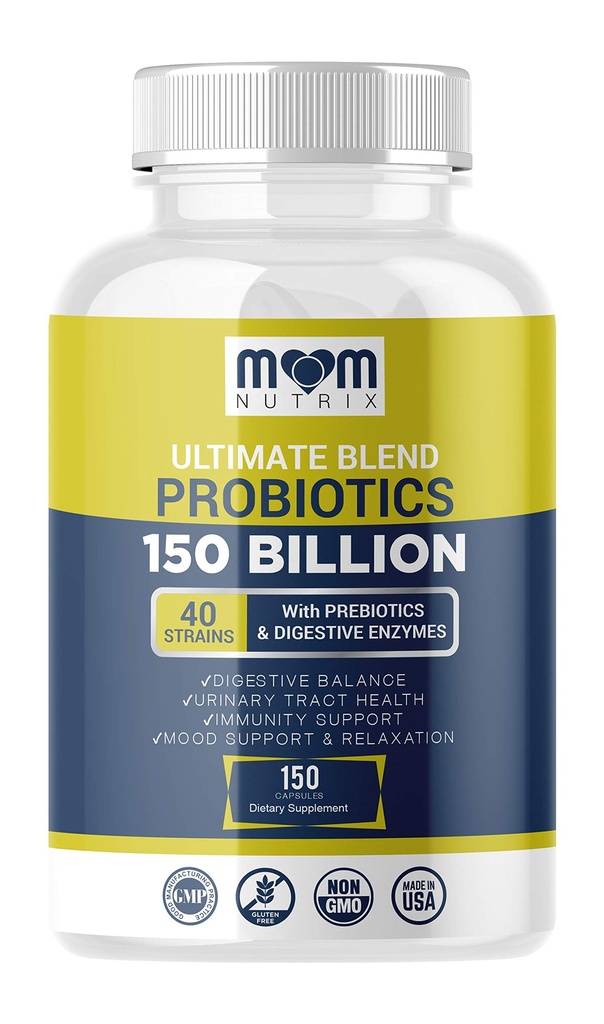 Probiotika 150 Millioner CFU - 40 Strain Probiotika til kvinder, Probiotika til mænd og voksne - Hylde Stabil Probiotika med Organic Prebiotic - Acidophilus Probiotic - 150 Kapsler - Made in USA
