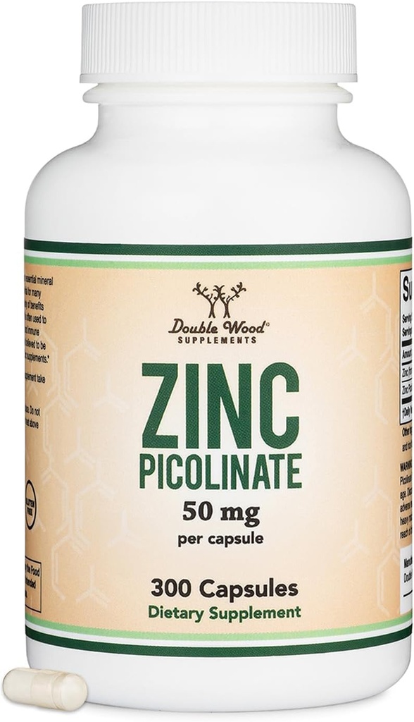 Zinc Picolinate 50mg, 300 Capsules (Immune Support) Non-GMO, Gluten Free (300 Day Supply) by Double Wood Supplements