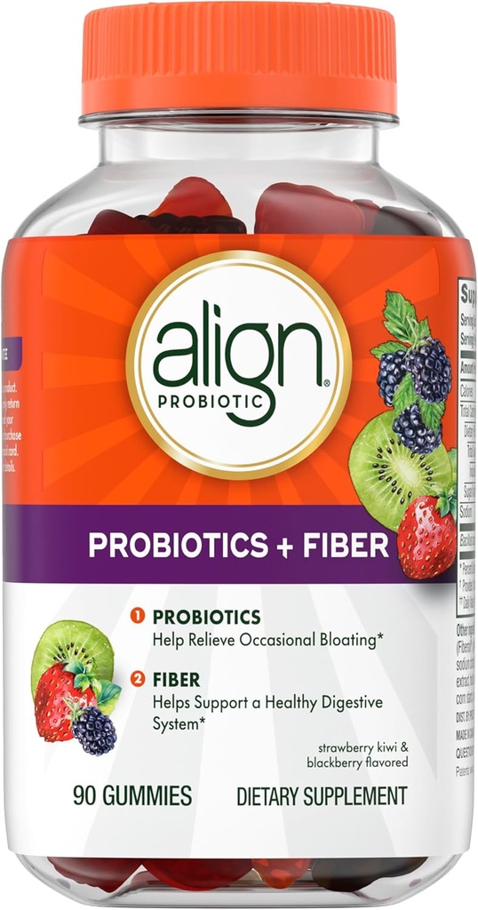 Align Probiotic, Probiotics + Fiber, Probiotics Help Relieve Occasional Bloating*, Fiber Helps Support a Healthy Digestive System*, #1 Doctor Recommended Probiotic Brand‡, 90 Gummies