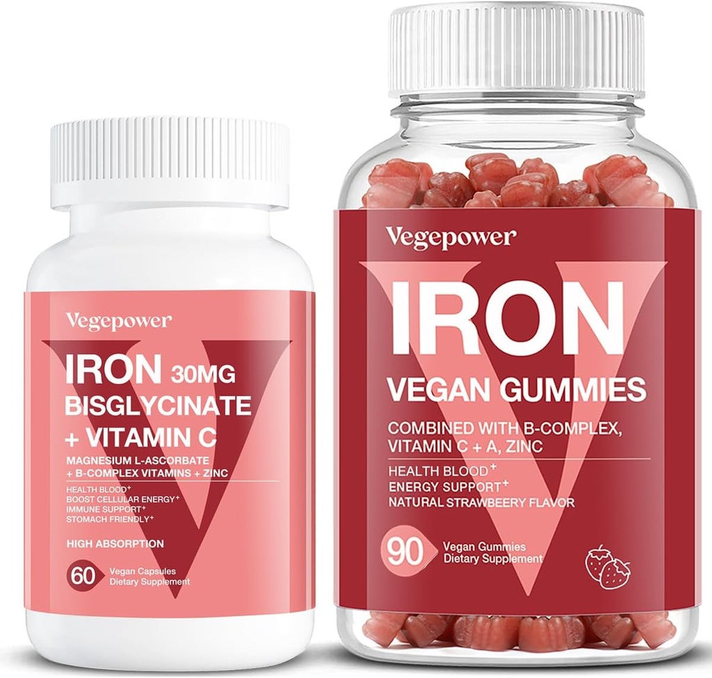 Vegansk jerngumies Jordbær Plus Iron Bisglycinate 30MG