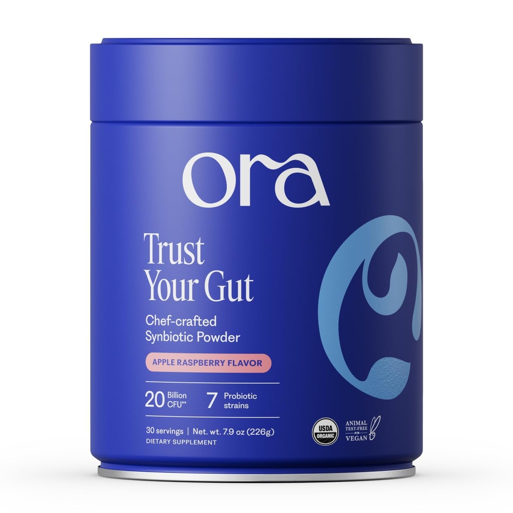 Ora Organic Prebiotic og Probiotic Powder Supplement - 20 Millioner Probiotika, 7 Strops til bedste Prebiotic Powder, Non- GMO, Probiotika til kvinder, Mænd & Kids - Apple Raspberry Flavor, 30...
