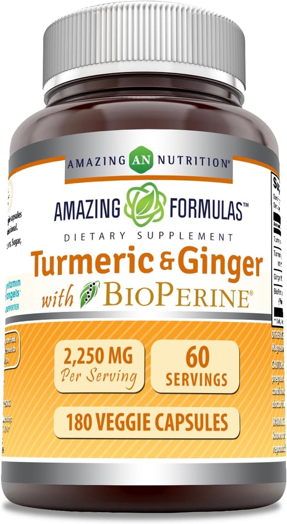 Amazing formulas gurkemeje Curcumin & Ginger med BioPerine 2250 mg Per Serving Veggie Kapsler 124; Non- GMO stål 124; Gluten Free Budding 124; Lavet i USA; Ideel til vegetarer (180 Greve)