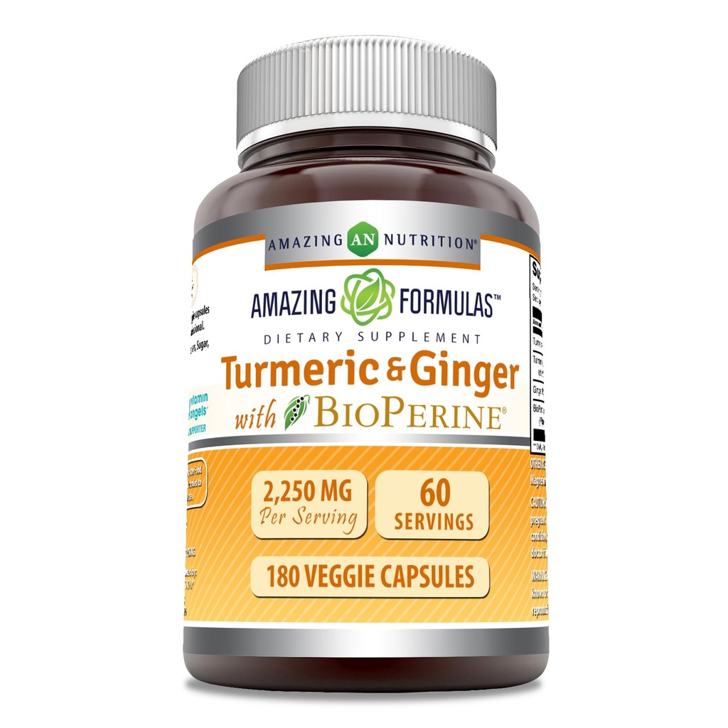 Amazing formulas gurkemeje Curcumin & Ginger med BioPerine 2250 mg Per Serving Veggie Kapsler 124; Non- GMO stål 124; Gluten Free Budding 124; Lavet i USA; Ideel til vegetarer (180 Greve)