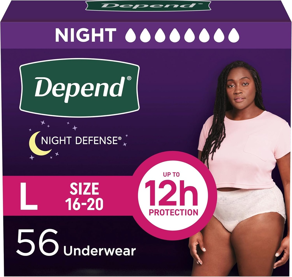 Depending Night Defense Voksenbleer, Inkontinens & Postpartum Blake Undertøj til kvinder, Disponible, Overnatning, Stor, Blush, 56 Greve (4 pakker af 14), Packaging May Vary