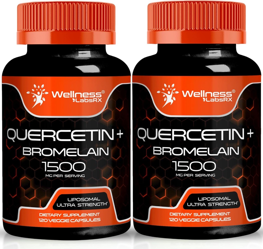 Quercetin med Bromelain Supplement - 1500mg - immunforsvar og hjerte sundhed kapsler til mænd og kvinder, Quercetin kosttilskud hjælper støtte fælles & sundt åndedrætssystem - 120 greve (2 Pack)