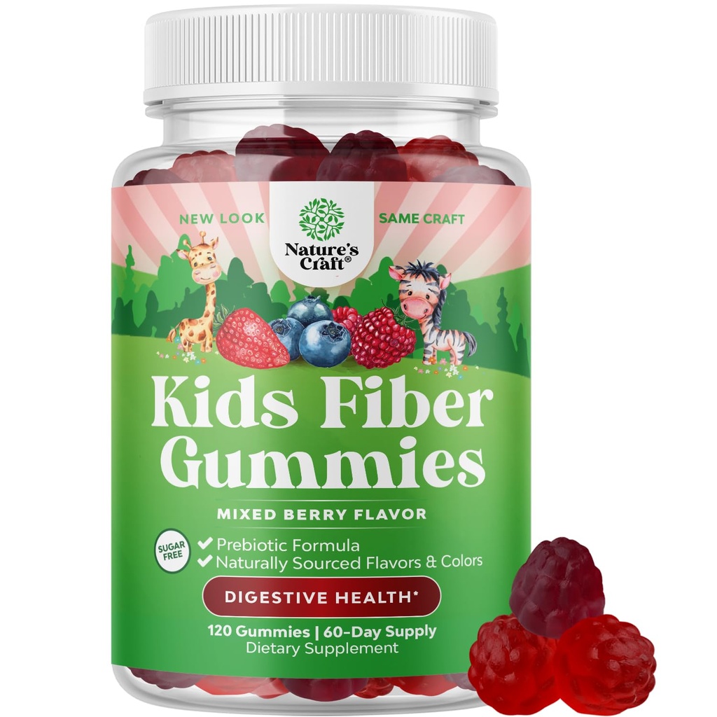 High Prebiotic Fiber Gummies for Kids - Kostfibre Kosttilskud til fordøjelse & Forstoppelse - Chicory Root Kids ImmunGummies - Non-GMO & Vegansk fordøjelsestilskud - 120 Tæl