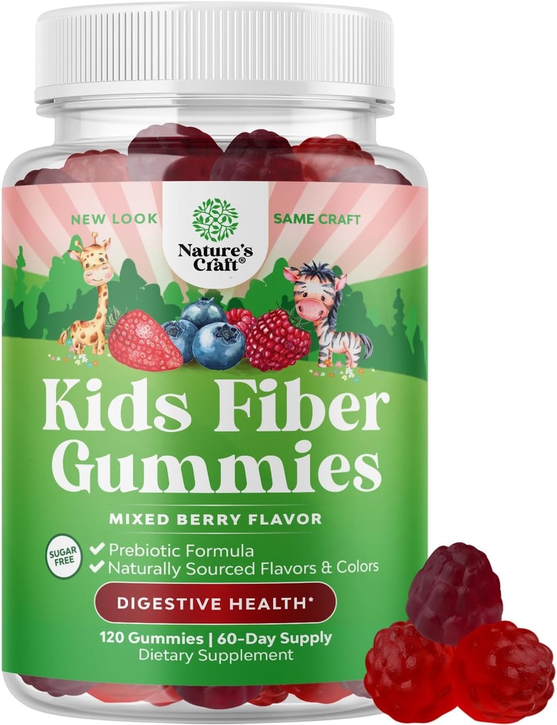 High Prebiotic Fiber Gummies for Kids - Kostfibre Kosttilskud til fordøjelse & Forstoppelse - Chicory Root Kids ImmunGummies - Non-GMO & Vegansk fordøjelsestilskud - 120 Tæl