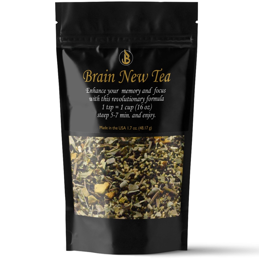 Brain New Tea - Mental Klarhed, Kosttilskud til hukommelse og fokus Boost, Nootrop, Brain Fog Relief med Bacopa, Yerba Mate, Rhodiola Rosea, Gingko Biloba, Gotu Kola, Reishi.