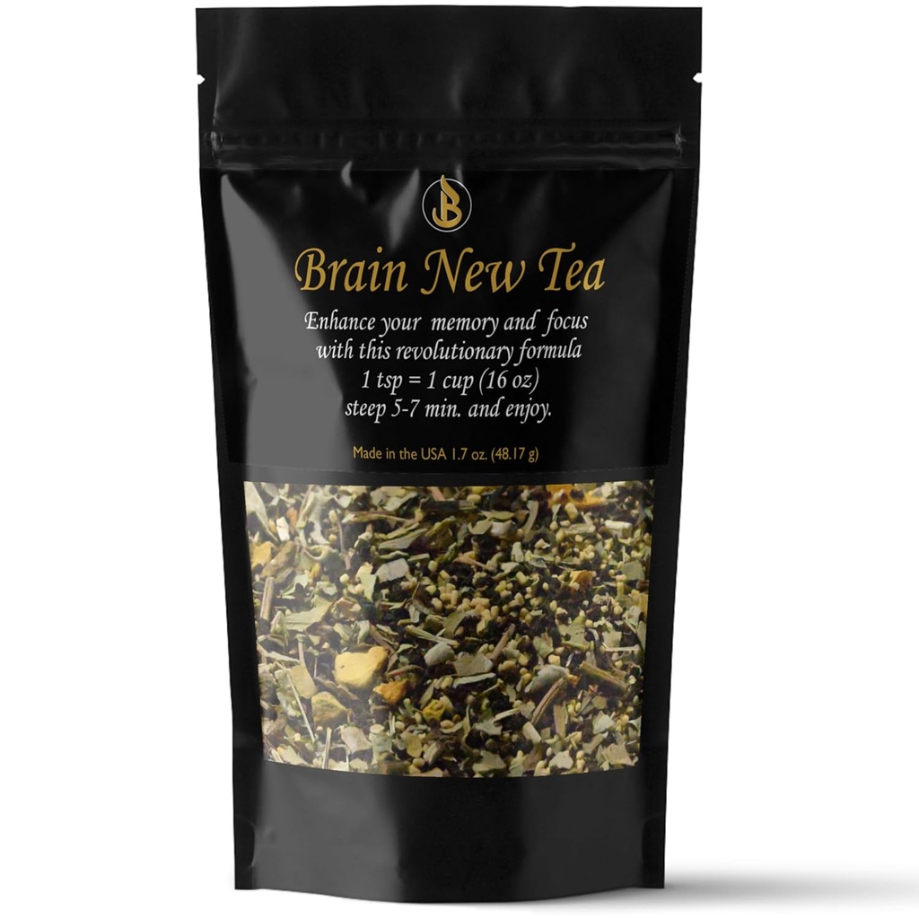 Brain New Tea - Mental Klarhed, Kosttilskud til hukommelse og fokus Boost, Nootrop, Brain Fog Relief med Bacopa, Yerba Mate, Rhodiola Rosea, Gingko Biloba, Gotu Kola, Reishi.