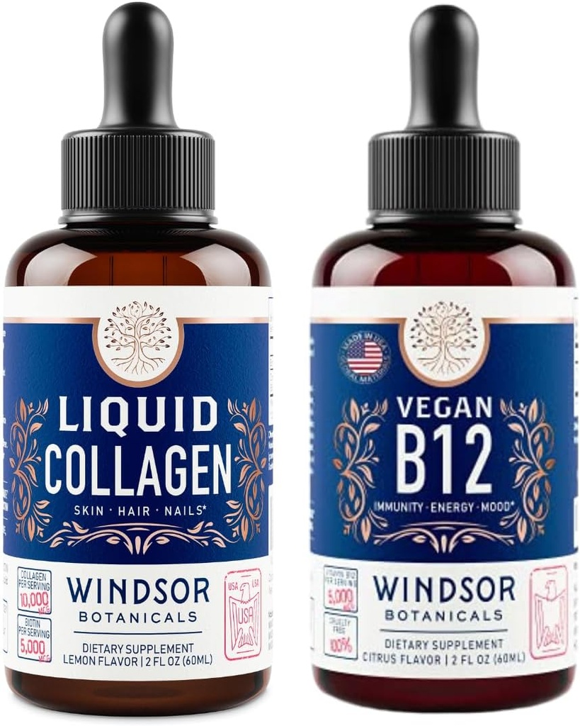 WINDSOR BOTANICALS Vitamin B12 Flydende kollagen med biotin - Energi og Wellness Bundle