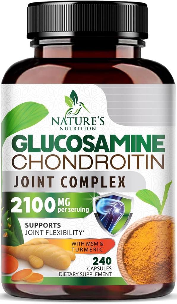 Glucosamin Chondroitin MSM 2100mg Complex - Joint Support for Joint Mobility & Comfort For mænd og kvinder med gurkemeje & Boswellia, Triple Strength Glucosamin Supplements - 240 Kapsler