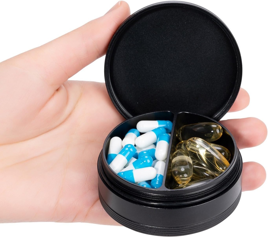 2 Segment Metal Pill Box - Vandtæt Aluminium Travel Pill sag Daglig pung Pocket Medicine Container, Bærbar Pill Organizer Holder for Medicin, Vitaminer, Fiskeolier