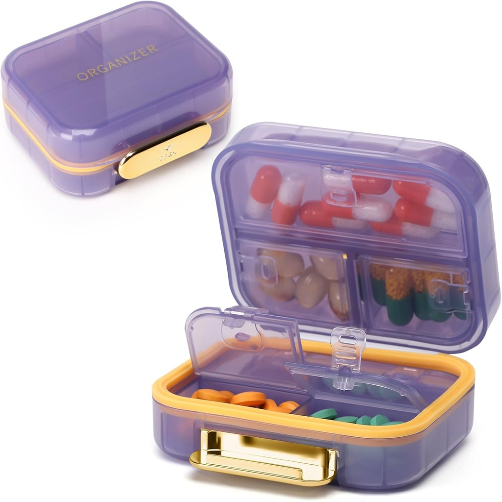 Toplive 7 Compartments Portable Pill Organizer Travel Medicine Pill Organizer, Fugt Bevis Lille Pill sag Pocket Pill Holder Daily Pill Container Box for Fish Oil Vitaminer, Lilla