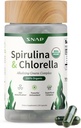 Snap kosttilskud Økologisk Spirulina og Chlorella - Protein Rich Blue Green Algae Superfood supplement til energi og immunforsvar, 120 Vegetariske kapsler (30 Servere, 1 måned Tilgang)