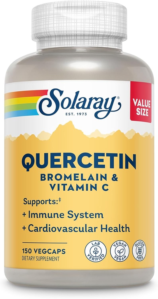 SOLARAY Quercetin Bromelain & Vitamin C, Immune System, Sinus, Respiratory & Antioxidant Activity Support, Vegan, 500mg of Quercetin & 1,235mg of VIT C, 60 Day Guarantee, 75 Servings, 150 VegCaps