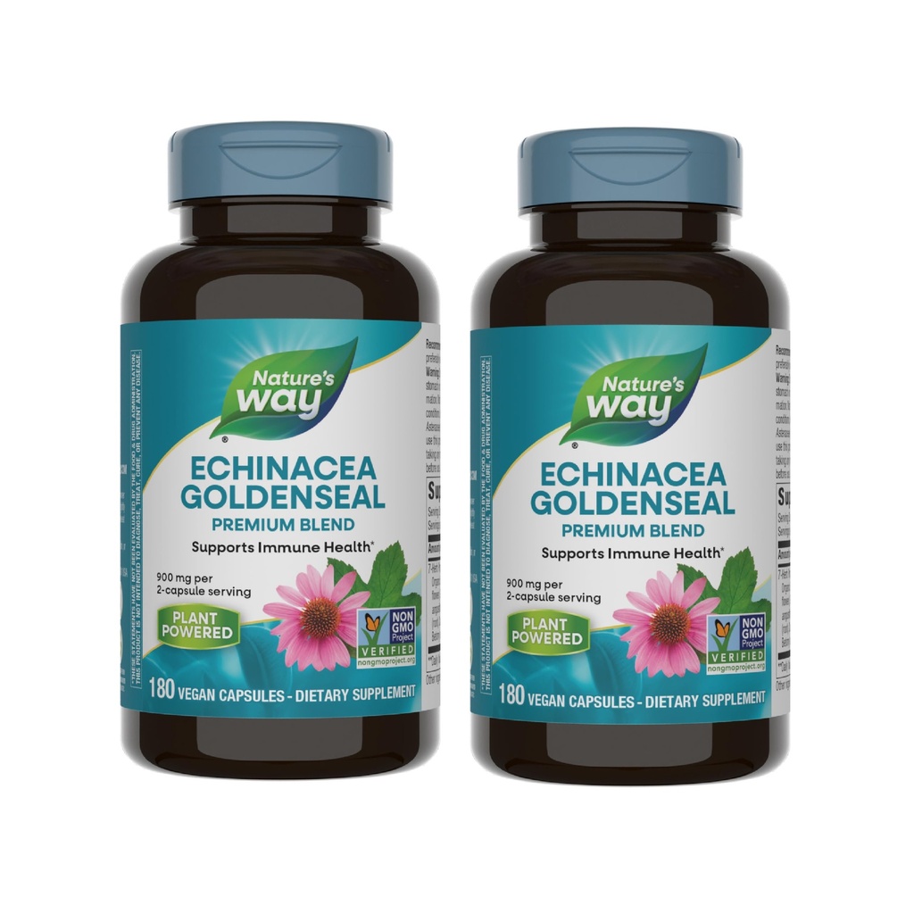 Nature 's Way Echinacea Goldenseal - 900 mg Echinacea 7 Herb Blend per 2- kapsel servering - For immunforsvar * - Med Cayenne Pepper, Gentian & Burdock - Gluten Free - 180 Veganske kapsler (pakke med 2)