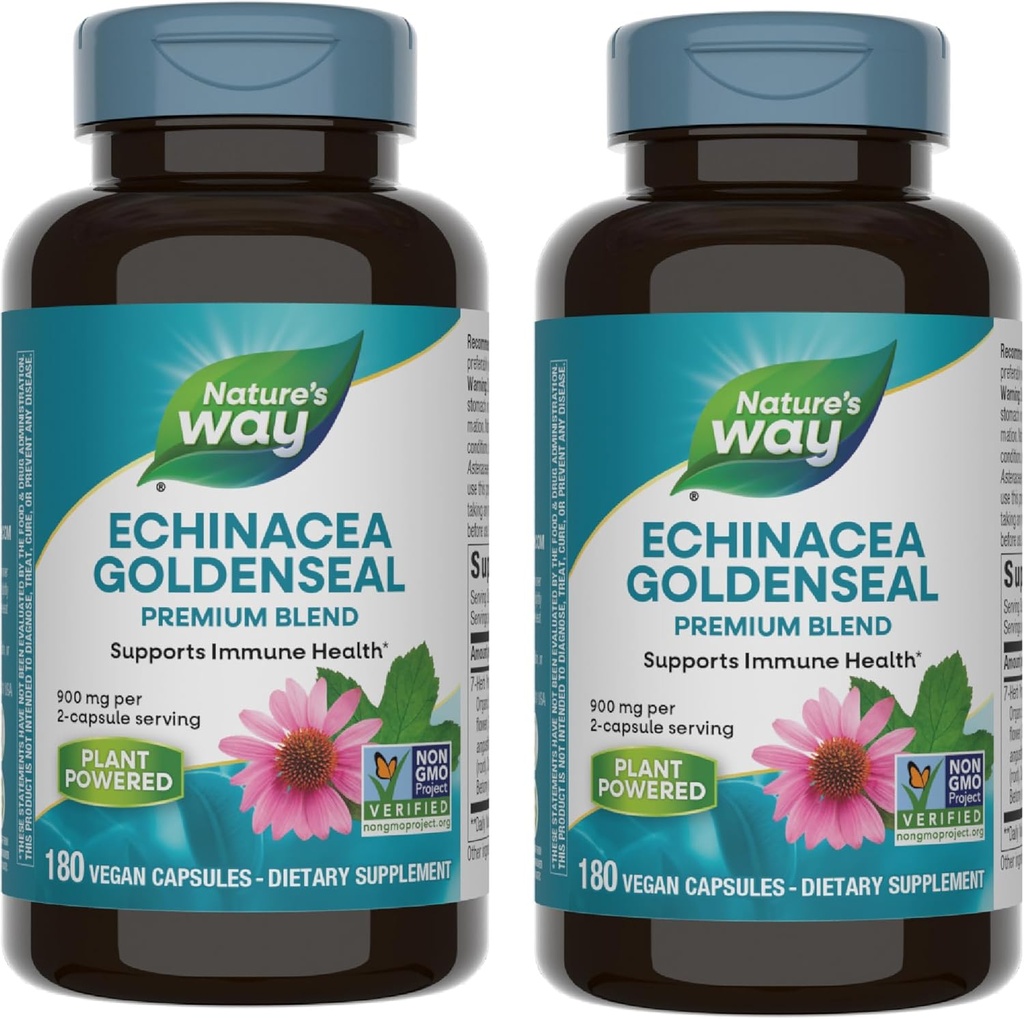 Nature 's Way Echinacea Goldenseal - 900 mg Echinacea 7 Herb Blend per 2- kapsel servering - For immunforsvar * - Med Cayenne Pepper, Gentian & Burdock - Gluten Free - 180 Veganske kapsler (pakke med 2)