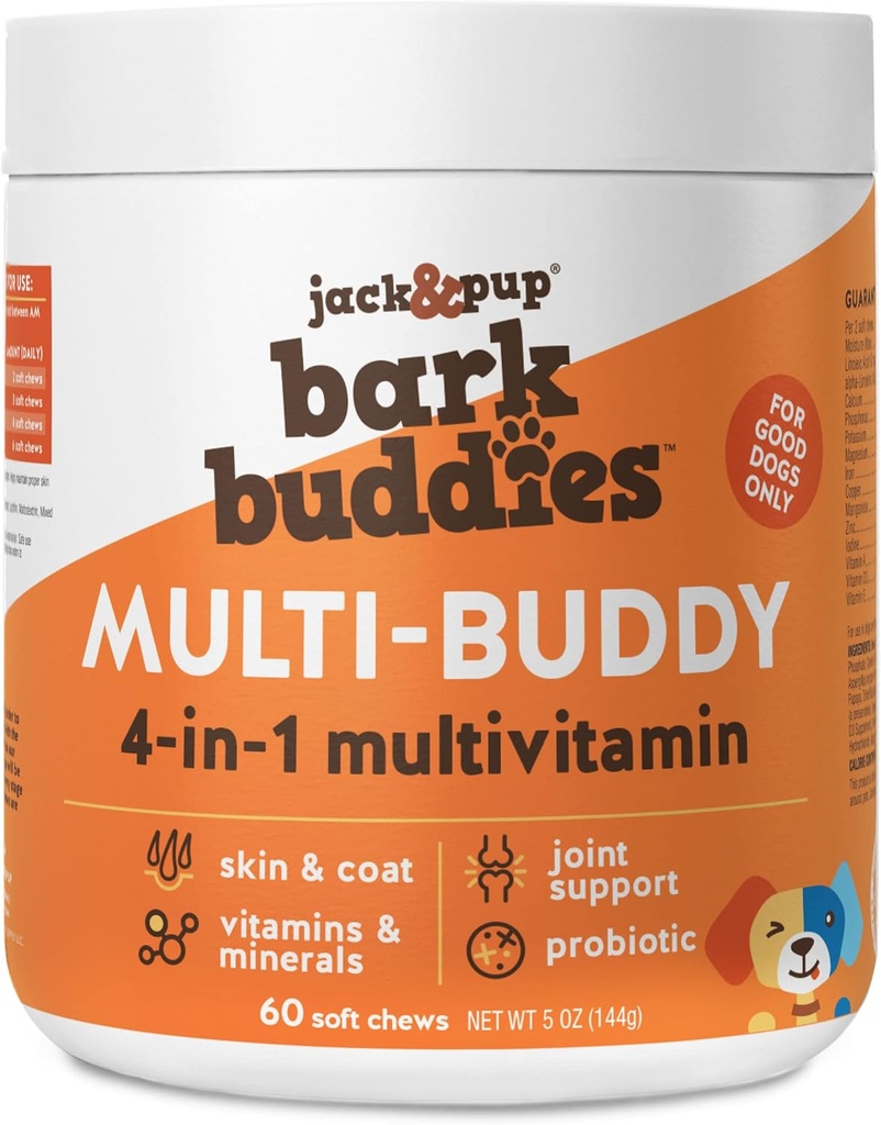 Jack & Pup Hund vitaminer og kosttilskud Multivitaminer til hunde - Bark Buddies Multi- Buddy Hund Multivitaminer Chewable Soft Chews Puppy Vitamin og Kosttilskud - (60ct)