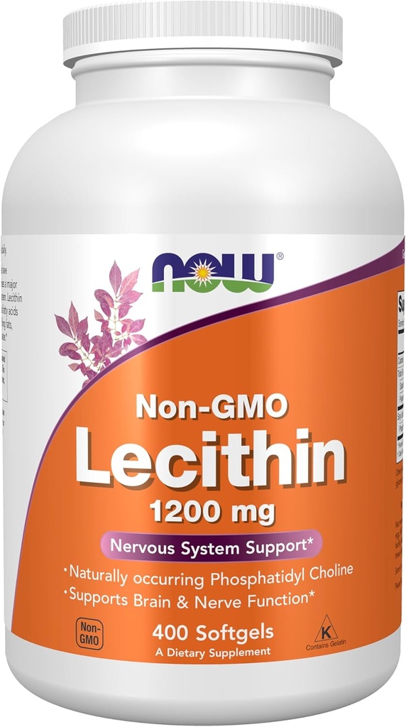 Now Foods Supplements, Lecithin 1200 mg med naturligt forekommende Phosphatidylcholin, 400 Softgels