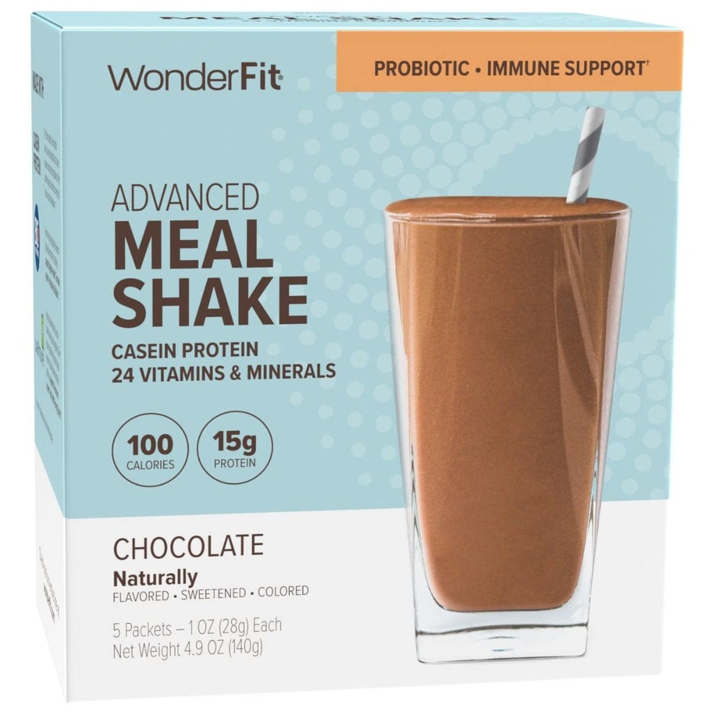 WonderFit by WonderSlim Protein Meal Erstatning Shake, Chocolate, Probiotic & immunsupport, Gluten Free (5ct)