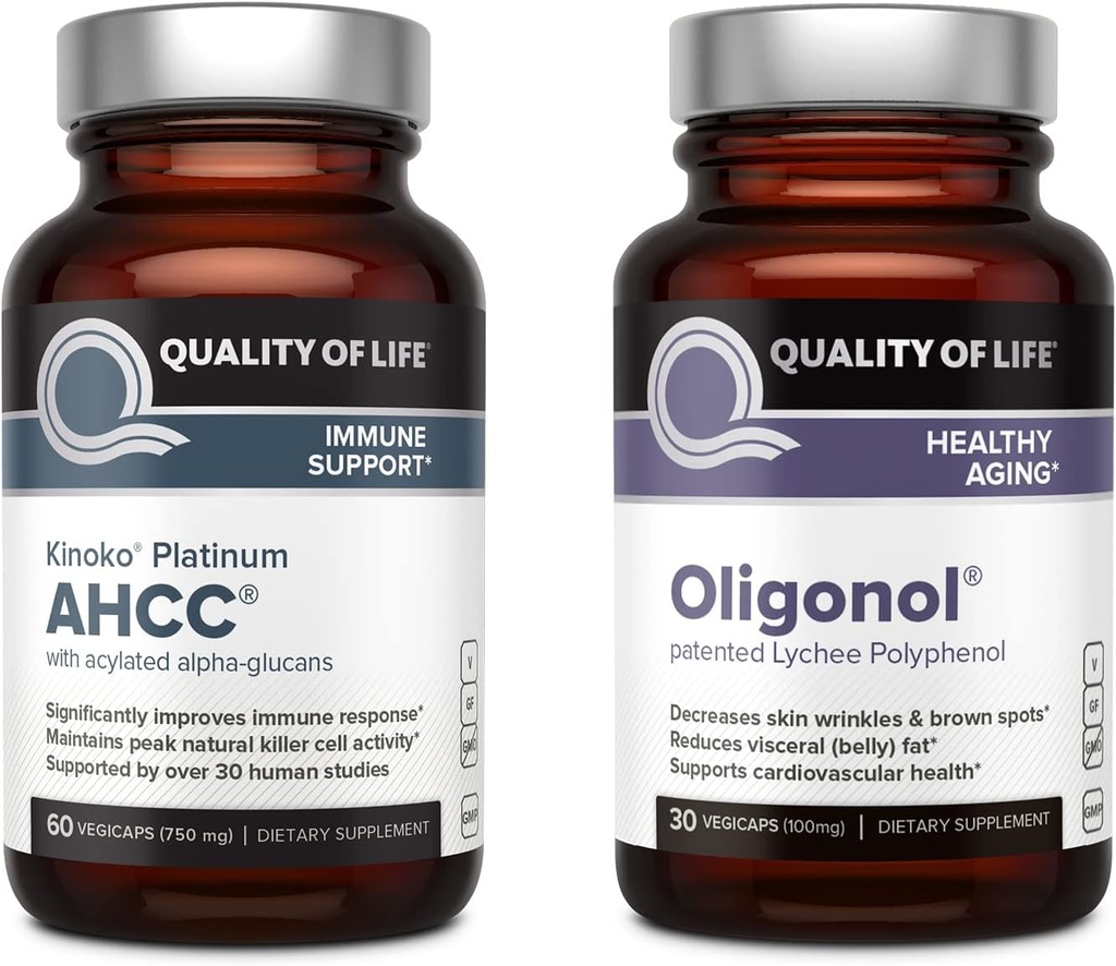 Livskvalitet Kinoko Platinum AHCC 750 mg og Oligonol Lychee Extract - for immunforsvar, sund aldring