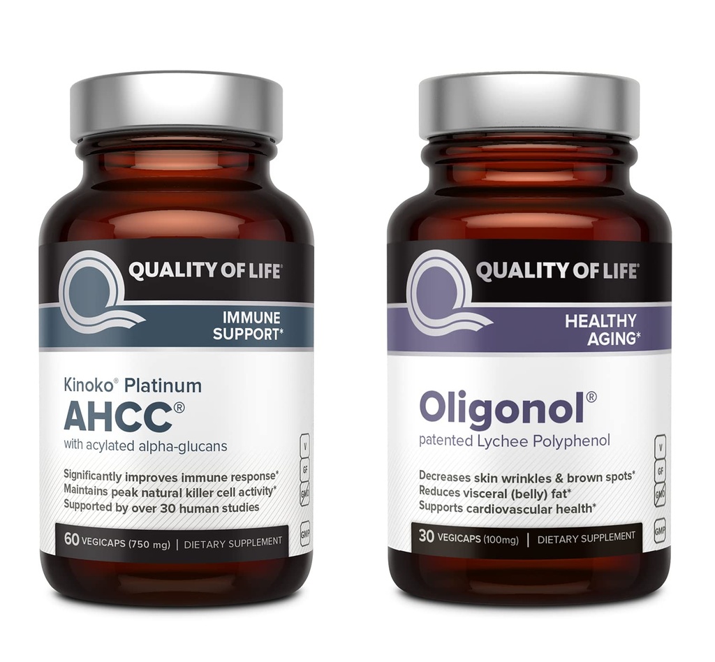Livskvalitet Kinoko Platinum AHCC 750 mg og Oligonol Lychee Extract - for immunforsvar, sund aldring