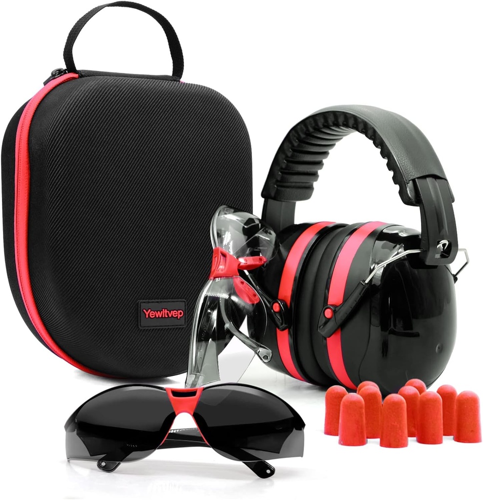 Yewltvep Shooting Ear Protection Gun Range Øre Beskyttelse med Earmuffs, Gun sikkerhedsbriller, Earplups, Hårde Opbevaring Case