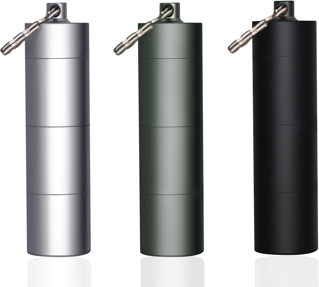 3 pakker Portable Keychain Pill Holder Case, EFFIET 3 Compartments Metal Pocket Emergency Pill Container Dispenser Box Udendørs medicin flaske Tin til daglig levering (blandet farve)