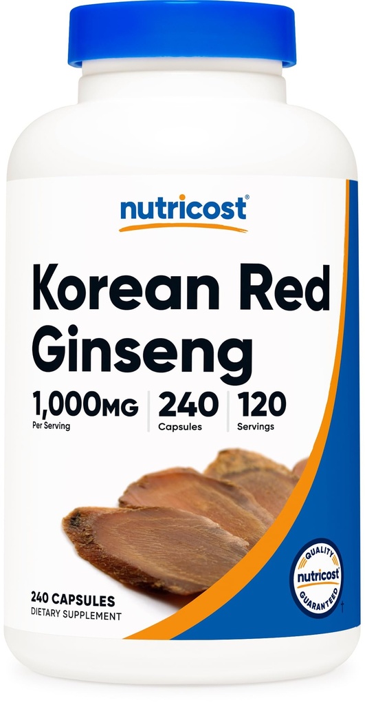 Nutricost koreansk Ginseng 1000mg Servering, 240 Kapsler - 500mg Per Kapsel, 120 Servering - Koreansk Panax Rød Ginseng - Gluten Free & Non- GMO