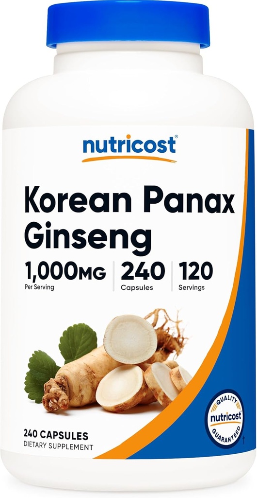 Nutricost koreansk Ginseng 1000mg Servering, 240 Kapsler - 500mg Per Kapsel, 120 Servering - Koreansk Panax Rød Ginseng - Gluten Free & Non- GMO