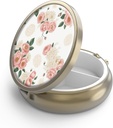 Pill Case Pill Box med spejl Retro 3 Segment Lille Pill Case til purse eller Pocket Bronze Lille Roud Pill Box eller vitaminer, fiskeolie, kosttilskud, Pill Containe Travel Gaver Retro Pink Blomsterhandlere