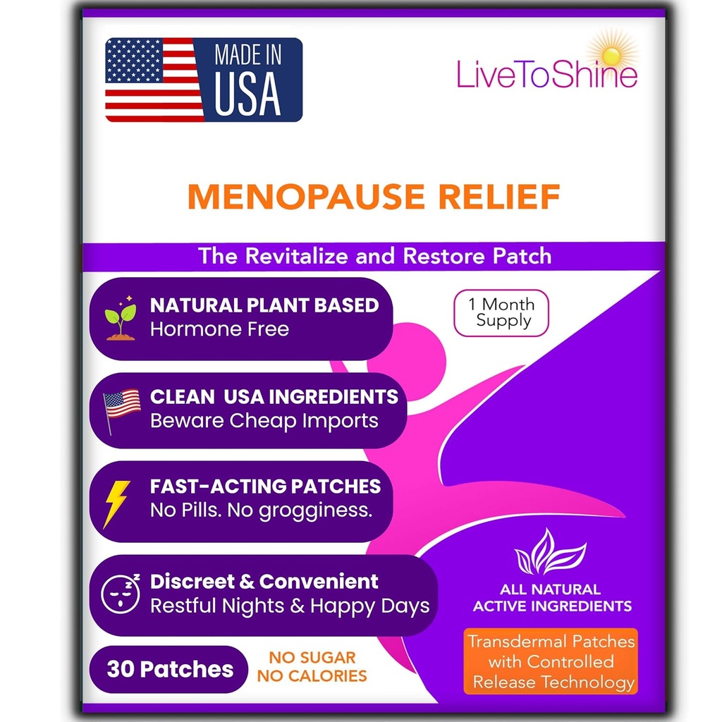 Menopause & Perimenopause Relief Patch - Hot Flash, Mood & Symptom Support - Black Cohosh, Ashwagandha & mere - 30 temaplastre - USA Lavet af live til Shine