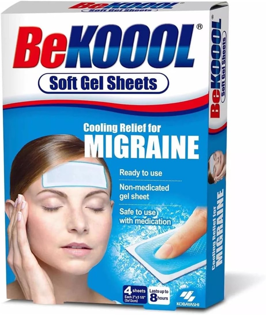 Be Kool Cooling Relief for Migræne, Soft Gel Sheets, 4 Sheets (pakke med 4)