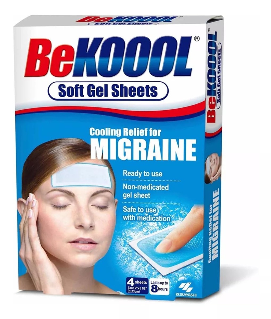 Be Kool Cooling Relief for Migræne, Soft Gel Sheets, 4 Sheets (pakke med 4)