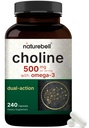 NatureBell Cholin Kosttilskud 500 mg med Omega-3 Fedtsyrer, 240 Kapsler; High Potency Cholin Bitartrate - Prenatal Support under graviditet - fremmer energi, lever, hjerne, & Kognitiv sundhed